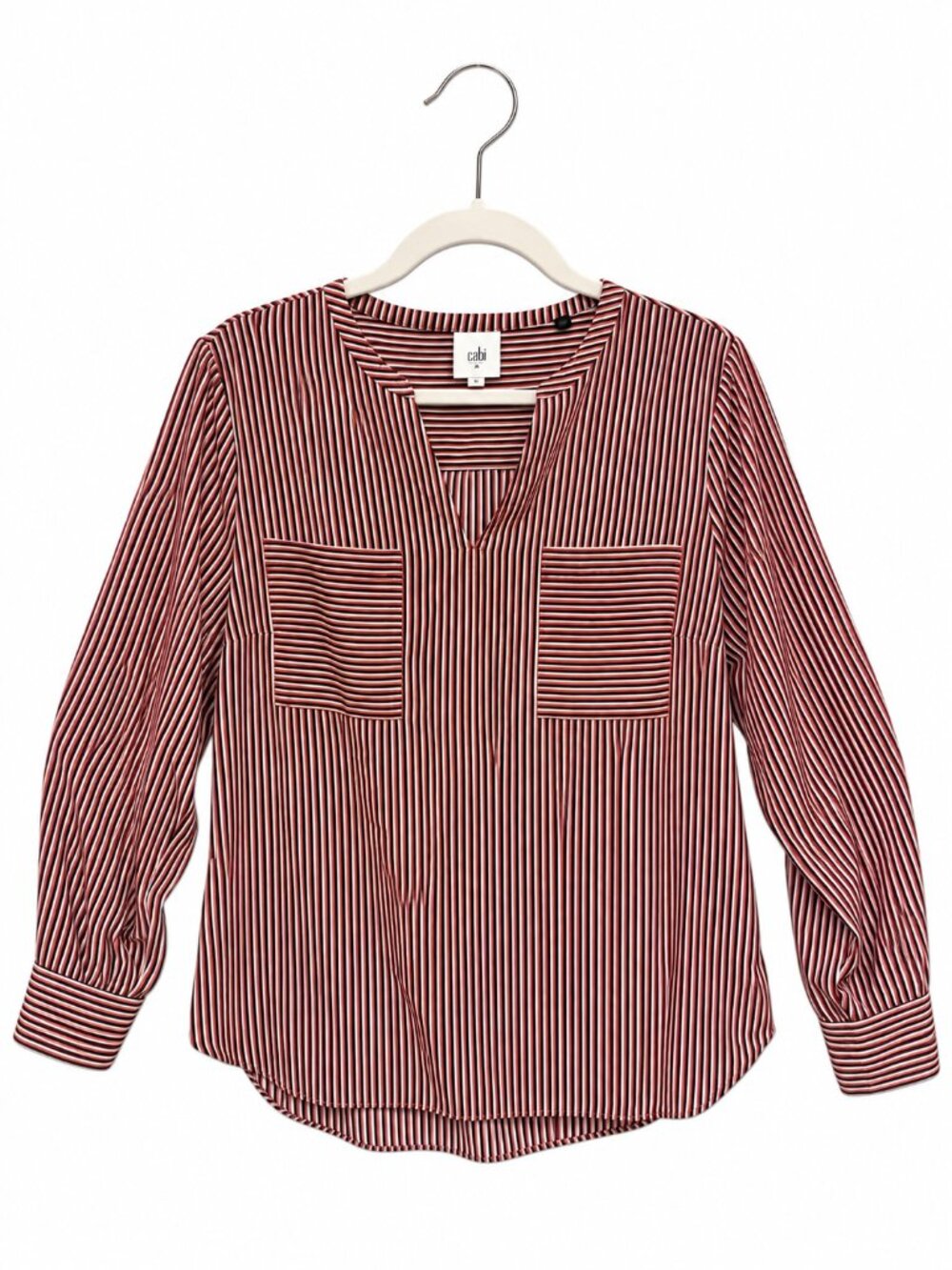 CAbi Red White Blue Vertical Stripe Long-Sleeve Blouse